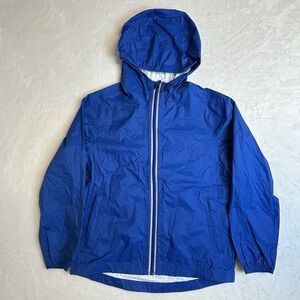 Hanna Andersson Blue Packable Hooded‎ Rain Jacket Zip Pockets Size 140 cm/US 10